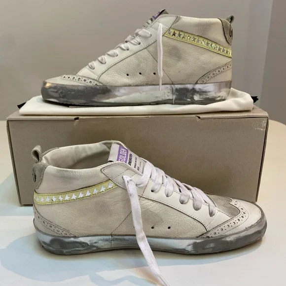 Golden Goose Mid Star Sneaker White Leather/Ice/Blue/Yellow/Metallic sz 38 NIB - Picture 5 of 14
